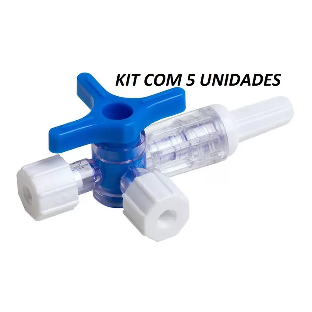 Kit com 5 unidades de Torneira Descartável 3 Vias Luer Lock Hospitalar. – Injex – Torneirinha Descar