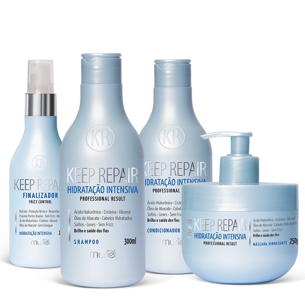 Kit Profissional Shampoo Condicionador Máscara Finalizador Keep Repair HIDRATAÇÃO INTENSIVA Muriel
