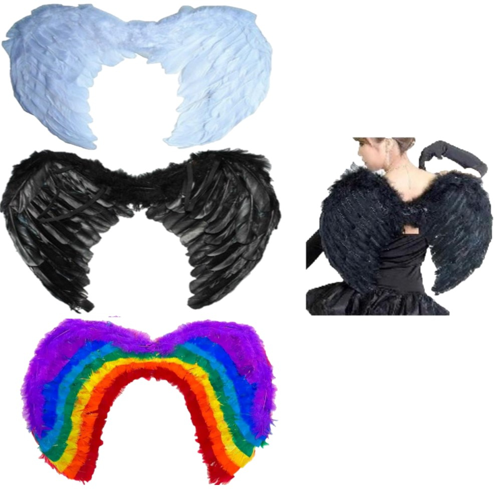Asa de Anjo Preta ou Branca ou Colorida Fantasia/ Carnaval Média 53cm Aberta