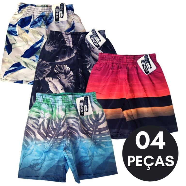 Kit 04 Bermuda de Elástico Menino Infantil e Juve