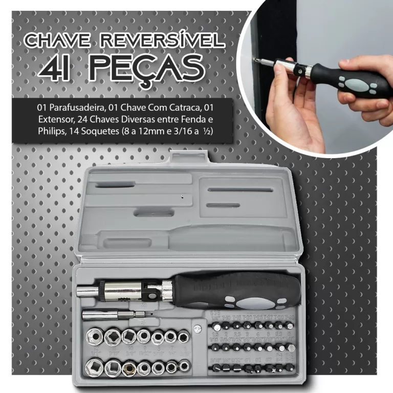 JOGO De CHAVE REVERSIVEL COM 41 PECAS COM SOQUETE 