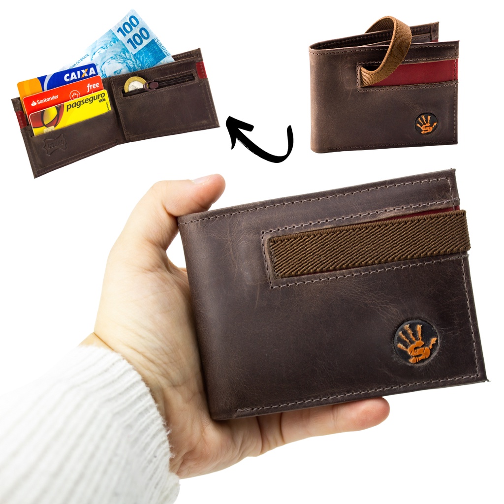 Carteira De Couro Masculina Slim Porta Cartões CNH Moedas Cédulas Promoção Black Friday