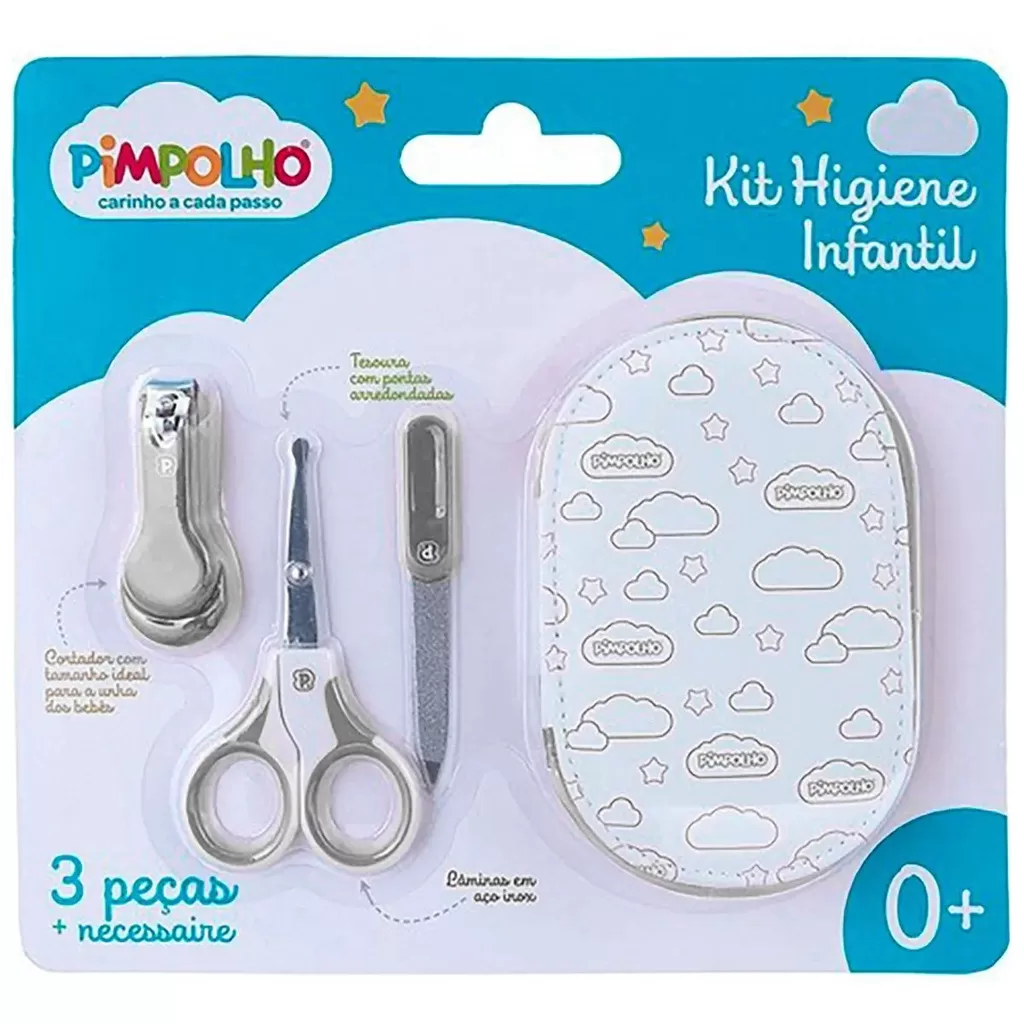 Kit Higiene Infantil Pimpolho Cortador Tesoura Lixa com Necessaire Menino Menina Neutro