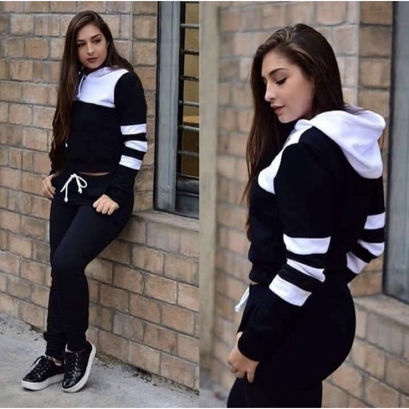 Conjuntos Feminino com Capuz Inverno Agasalho Moda Blogueira Look para o frio