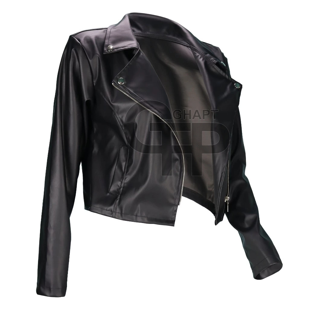 Jaqueta Feminina Couro Fake Zíper Transversal Casaco Inverno Manga Longa