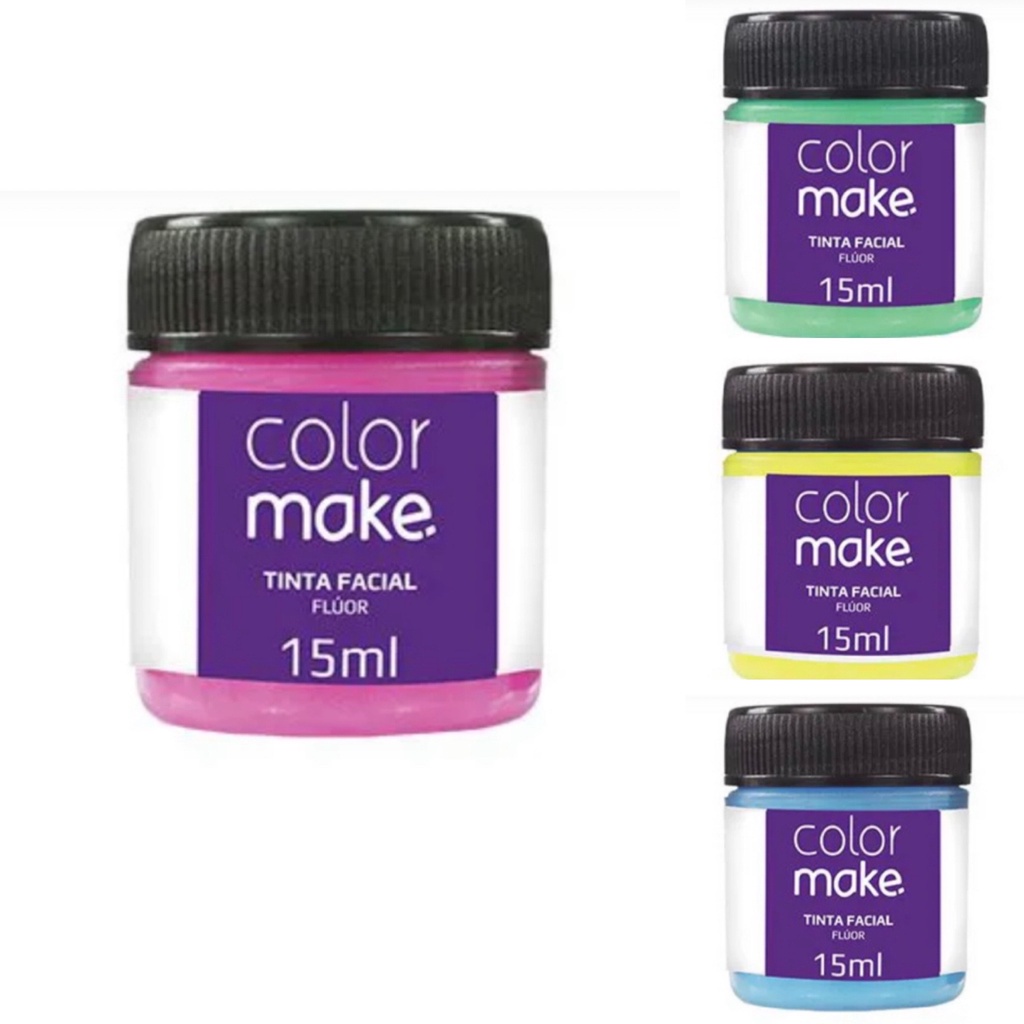 Kit Tinta Líquida Flúor 15ml Colormake C/ 4 (azul/verde/amarelo/pink)