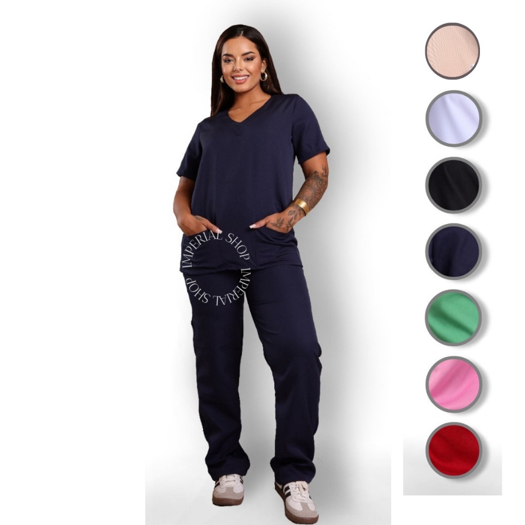 Pijama Médico Enfermeiro Calça e Blusa Cirúrgico Scrub Gabardine Médica Profissional PH
