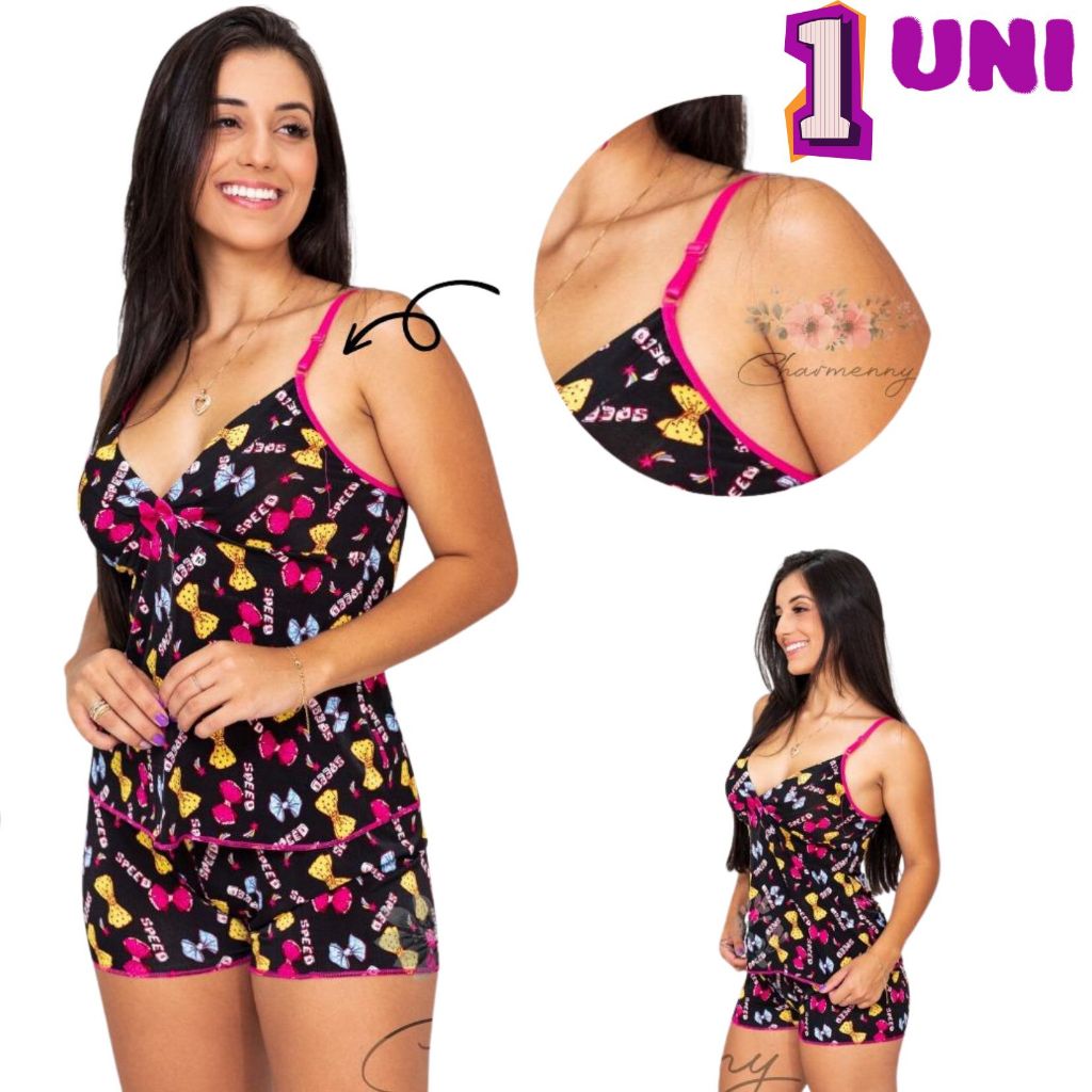 Pijama Feminino Shortdoll Babydoll Com Alça Regulável E Sem Bojo Conjunto De Dormir Sexy E Confortáv