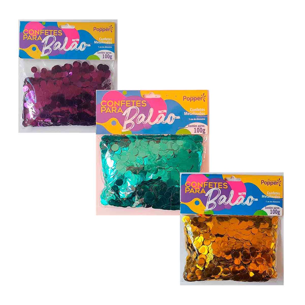 Confete Metalizado para Balão Popper 1cm 100g