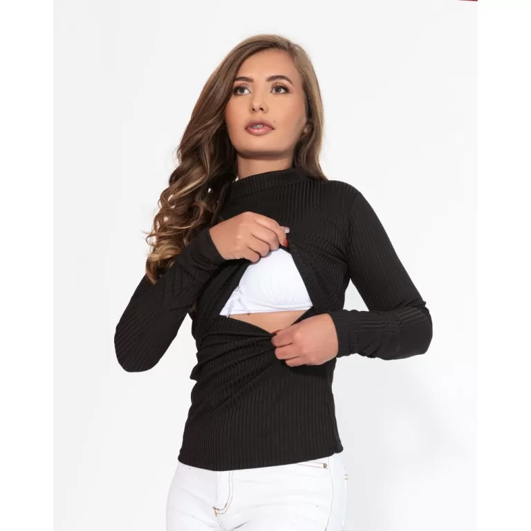 Blusa canelada manga longa amamentação