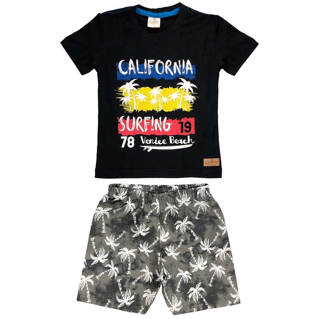 Conjunto Infantil Menino Verão Preto Confortavel Cacau Kids Presente de Natal