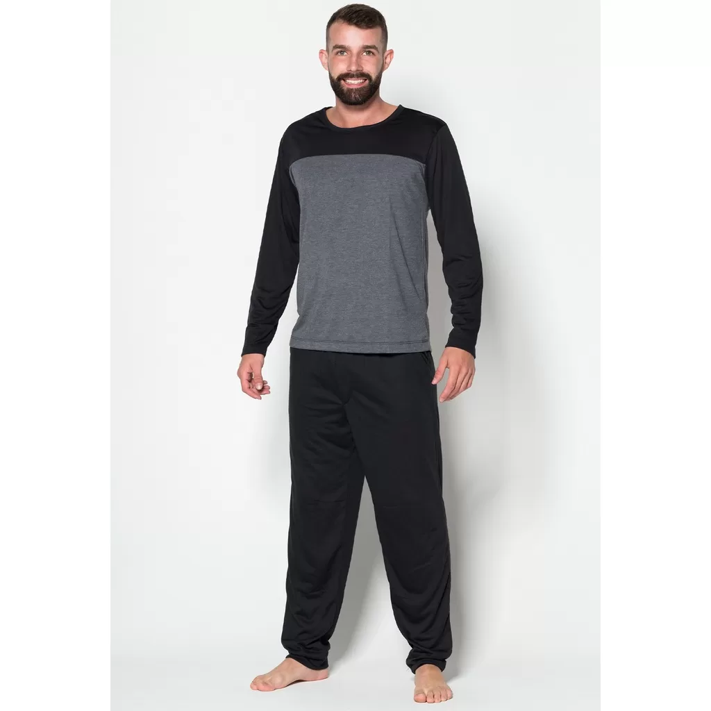 Promoção Kit 3 Pijamass WLS Modas de Inverno Masculino Longo Bicolor Atacado