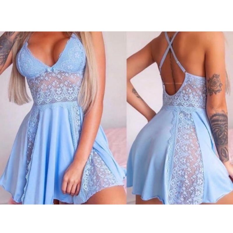 Camisola Sexy Feminina P ao 54 Renda Microfibra Sem Bojo Sensual Cruzado Nas Costas Ref Bonita