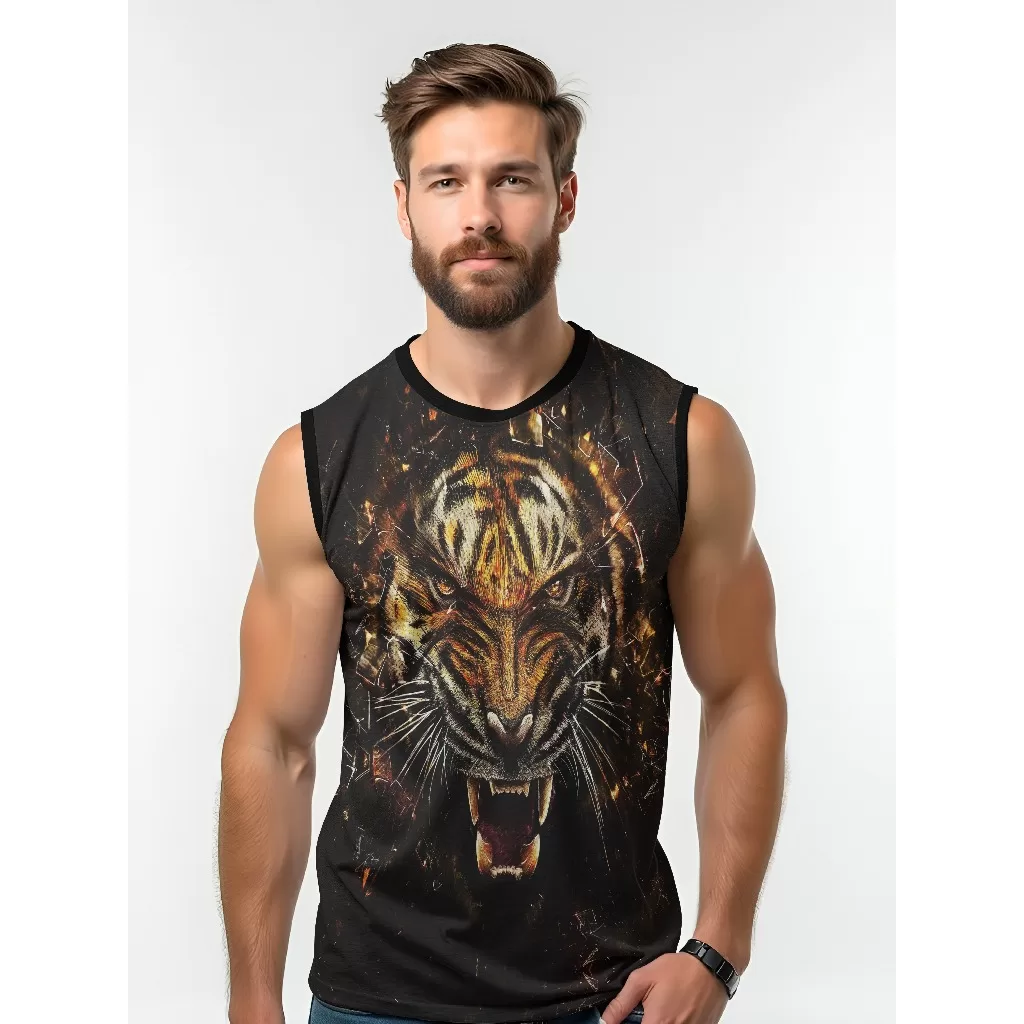 Camiseta Dry Fit Masculina UV 50+ Tigre Estampada Academia Corrida Treino Casual
