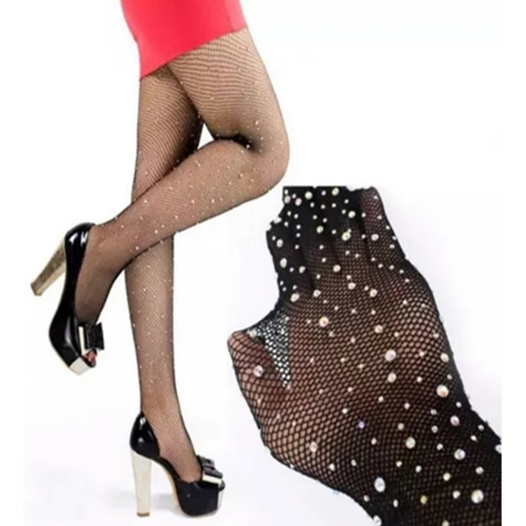 Meia Calça Arrastão Strass Brilho Anita Preta Nude Branca
