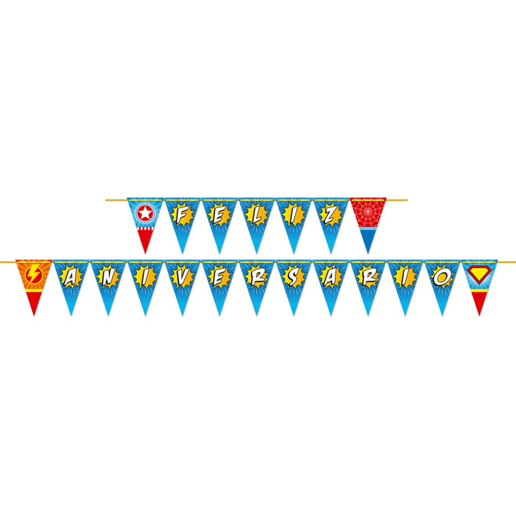 Faixa Feliz Aniversário Super Hero Boy 175x13cm Junco 1und