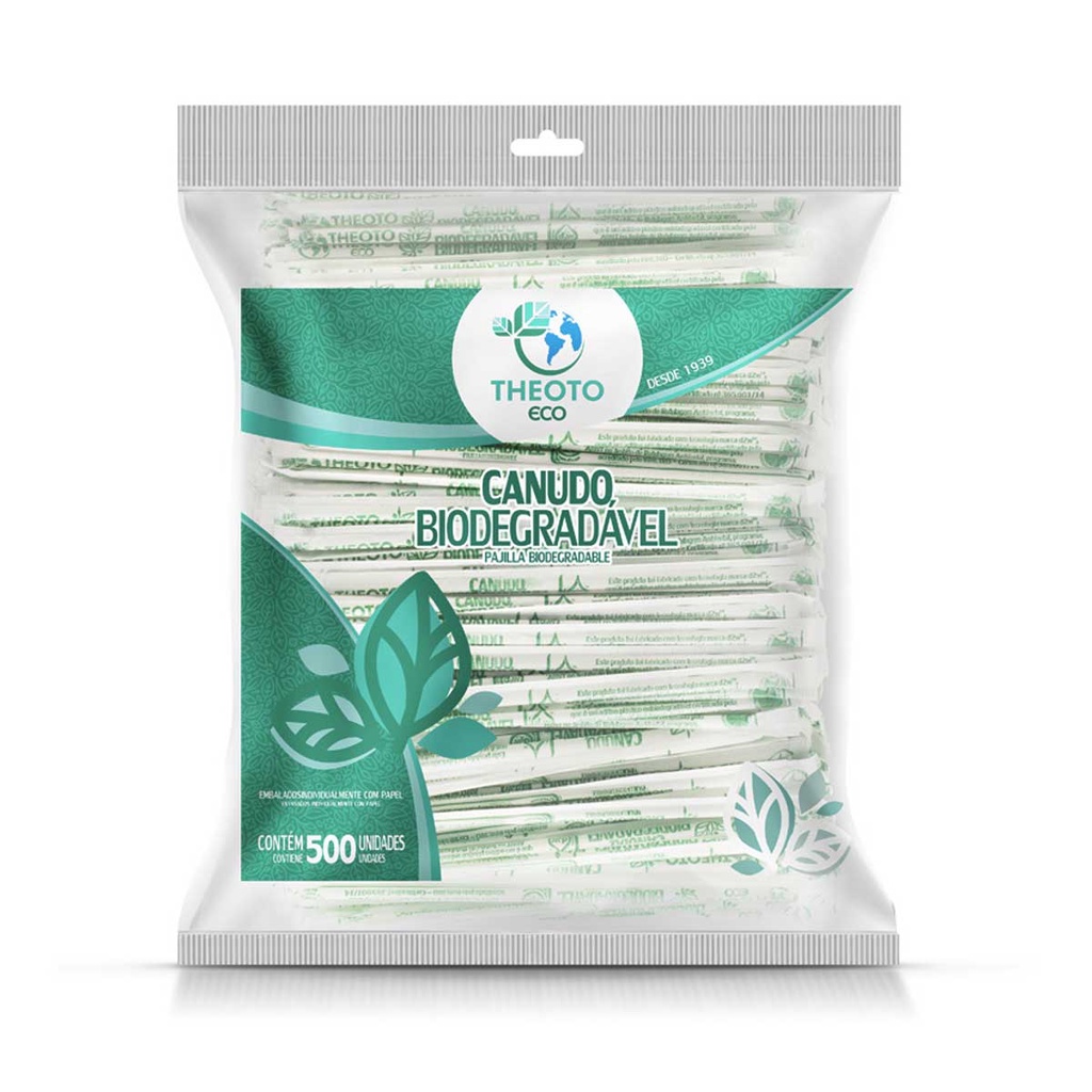 Canudo Biodegradável Individual 21cmx5mm Theoto 500und