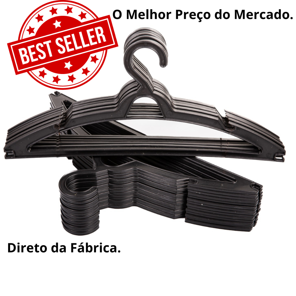 100 Cabides Preto Adulto Resistente Envio Imediato.