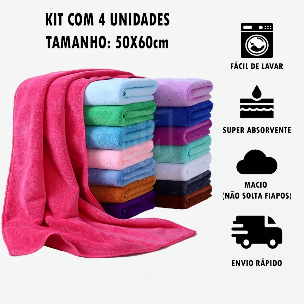 Kit 4 Panos Mágico de Chão Grande Super Absorvente de Microfibra para Limpeza Geral 50x60cm