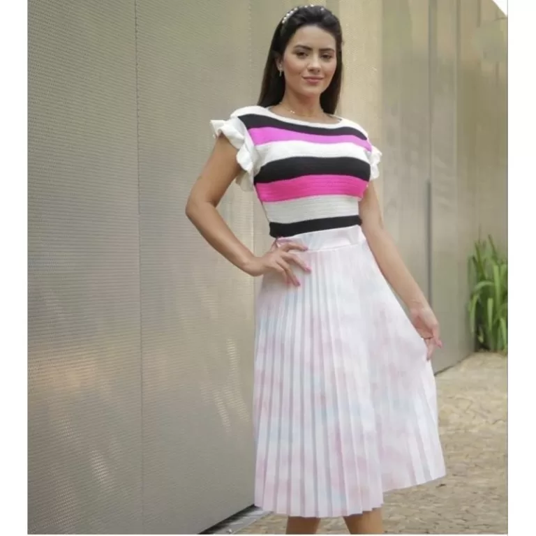 saia plissada midi com forro tai Day (b09)