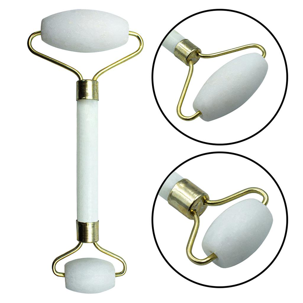 Rolo Massageador Facial Pedra de Jade Anti Rugas Anti Estresse Branco