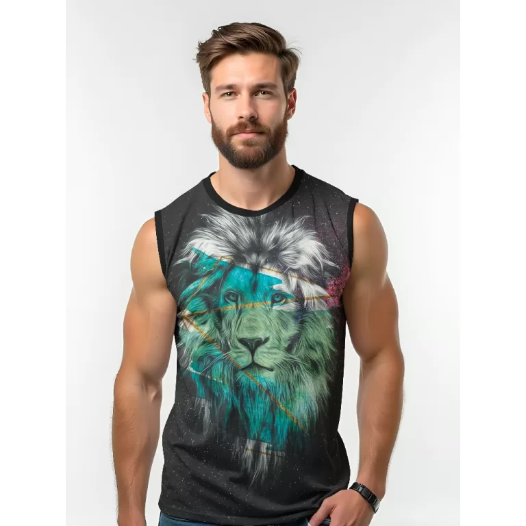 Camiseta Dry Fit Masculina UV 50+ Leão Colorido E
