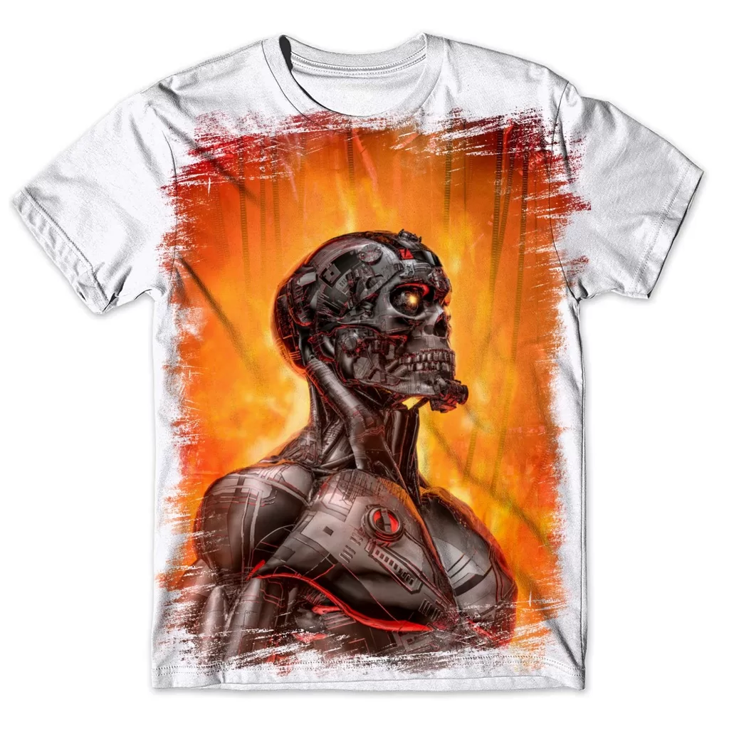 Camisa Camiseta Masculina cyberpunk futurista caveira robô Ref 05