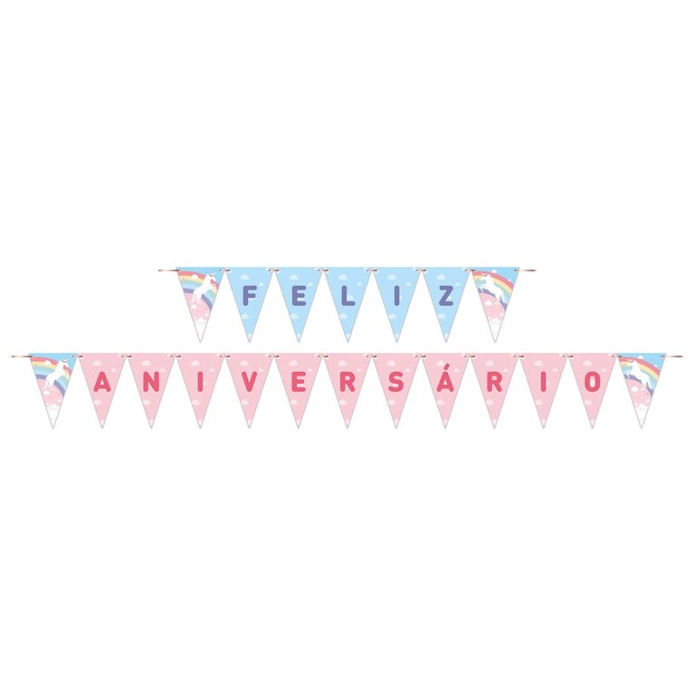 Faixa Feliz Aniversário Unicórnio 175x13cm Junco