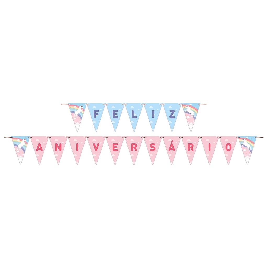 Faixa Feliz Aniversário Unicórnio 175x13cm Junco 1und