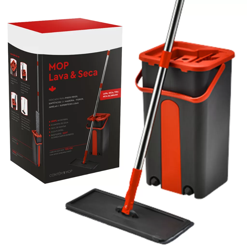 Mop Limpeza Rodo Mágico Giratório Esfregão Balde Flat Flash Original Powermaid