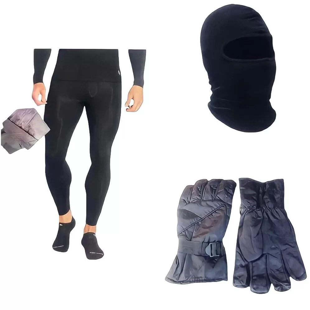 Kit Calça Térmica Segunda Pele + Touca Ninja + Luva Impermeável