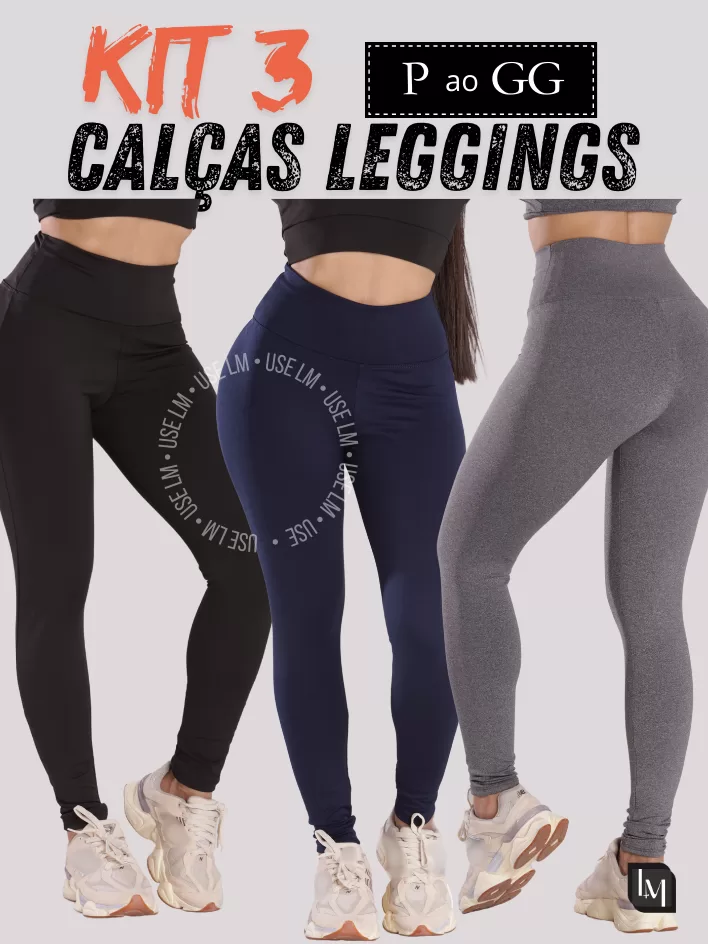 Kit 03 Calça Legging Suplex Cós Alto Fitness Aca