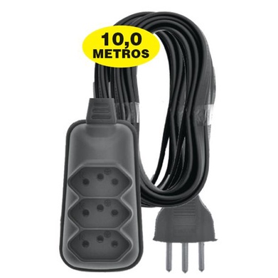 EXTENSAO BABY TRIPLA 2P+P 10 MTS PRETO