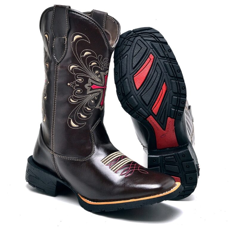 Bota Country Feminina Café Com Bordado De Cruz Ro