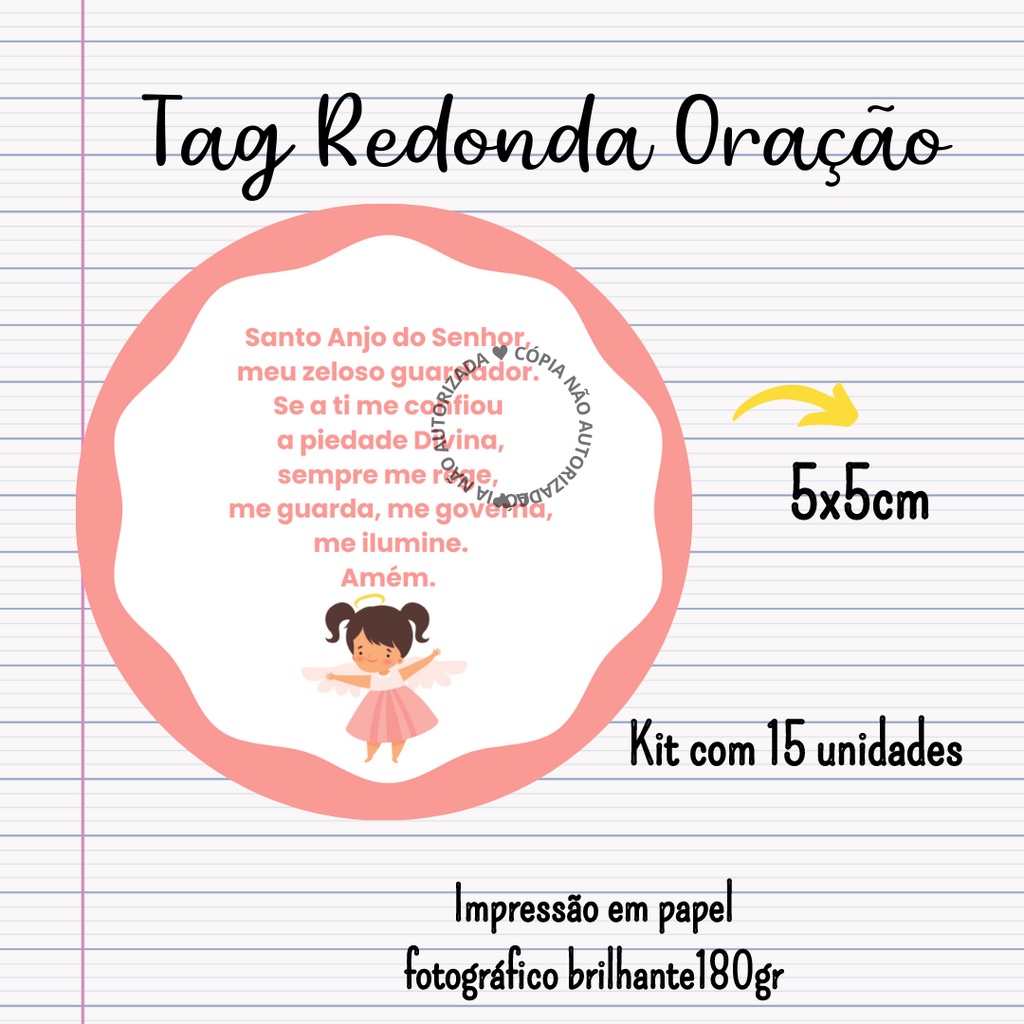 Tag Oração Batizado Personalizado 5x5cm – Kit com 15 unidades