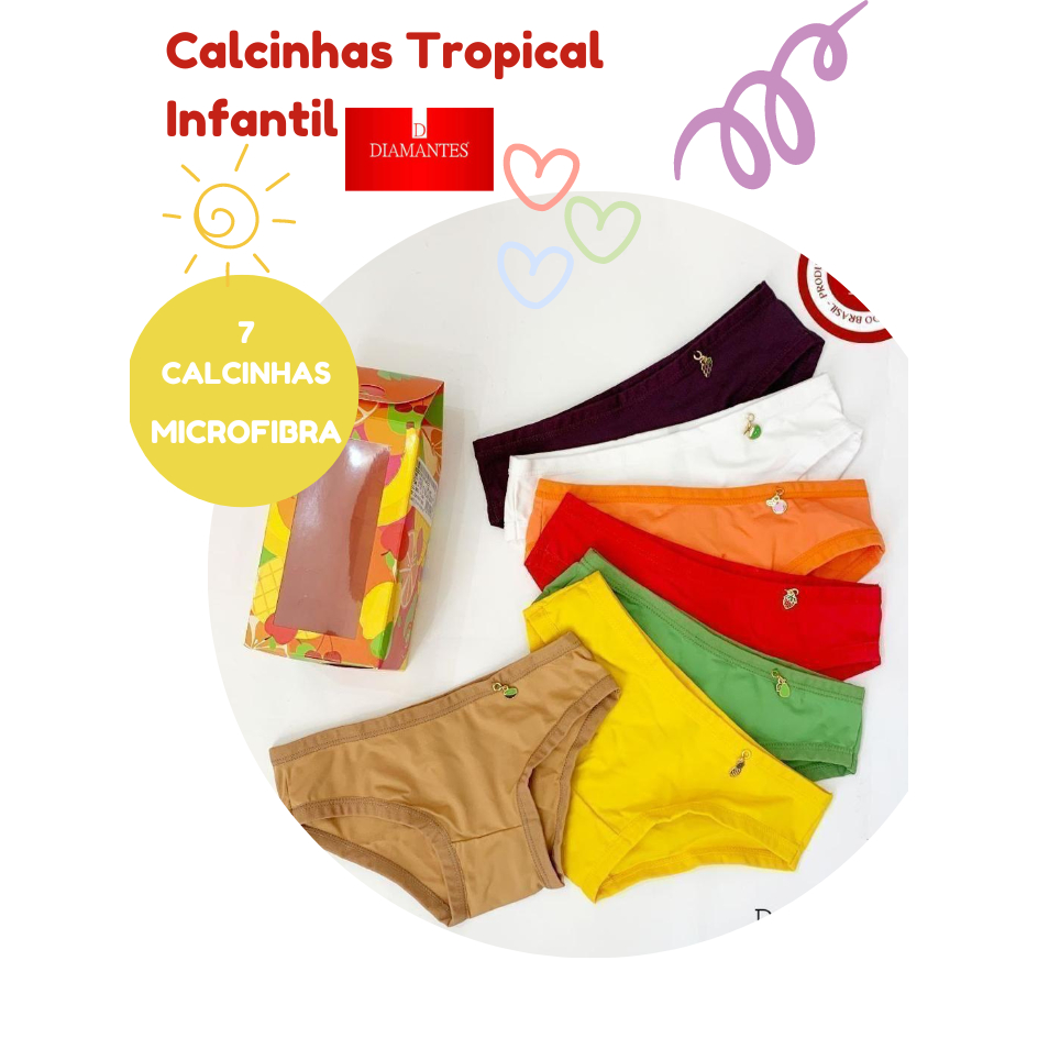 Kit 7 Calcinhas Infantis Microfibra Diamantes Lingerie- Conforto e Durabilidade para o Dia a Dia