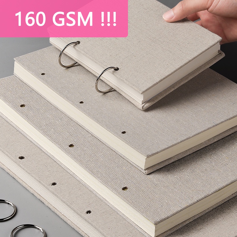 Sketchbook Retro Espiral Linen Hardcover Notebook 120 Páginas 160GSM Recarregável Para Desenho De Ar