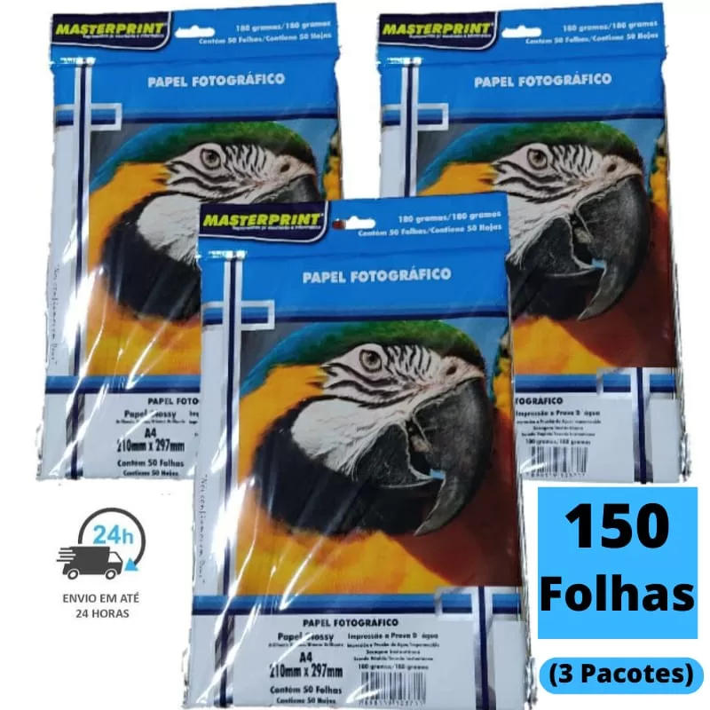 Papel Fotográfico Foto 180g A4 Glossy Brilhante Resistente a Água (150 Folhas) Masterprint