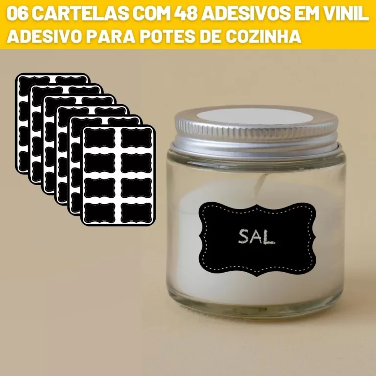 Kit 6 Cartelas com 48 Etiquetas em Vinil Resistent
