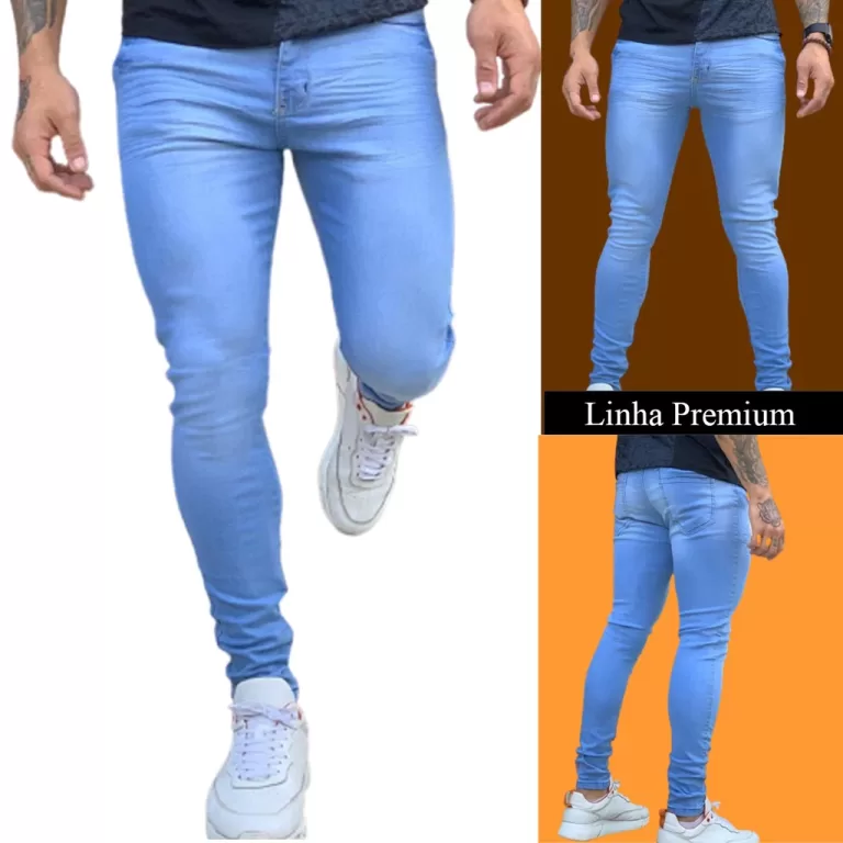 Calça Masculina Azul-claro Skinny Lycra Premium P