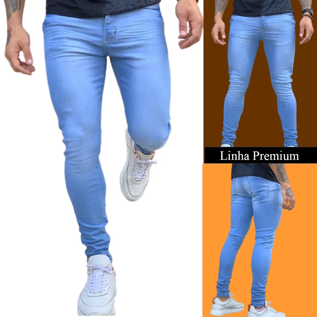 Calça Masculina Azul-claro Skinny Lycra Premium Promoção
