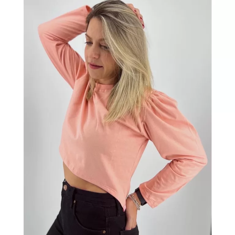 Blusa manga 7/8 tecido malha 100% algodão