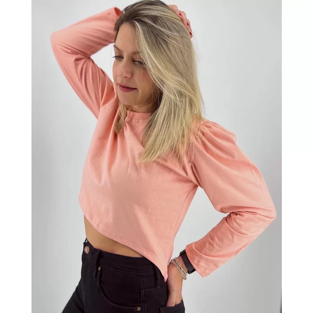 Blusa manga 7/8 tecido malha 100% algodão
