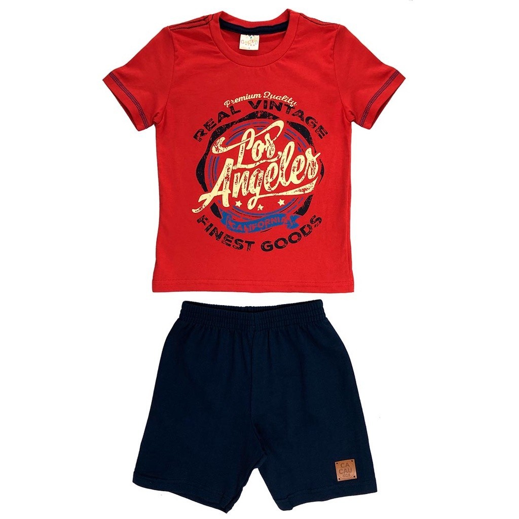 Conjunto Infantil Meninos Manga Curta Verão Vermelho Cacau Kids Presente de Natal