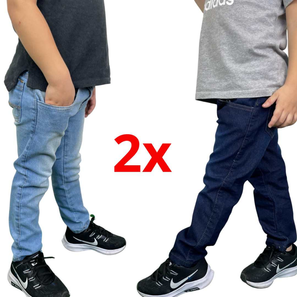 Kit 2 calças jeans skinny masculina infantil juvenil da moda 2 ao 16