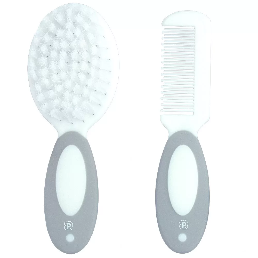 Kit higiene Com Cerdas Macias Pente e Escova Azul, rosa e Neutro – PIMPOLHO