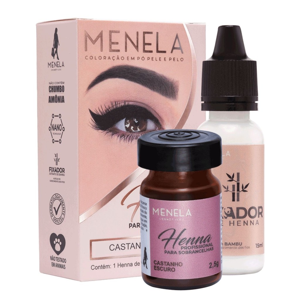 Henna Menela Profissional para Designer de Sobrancelhas Escolha Sua Cor 2,5g – Com Fixador e Nanotec