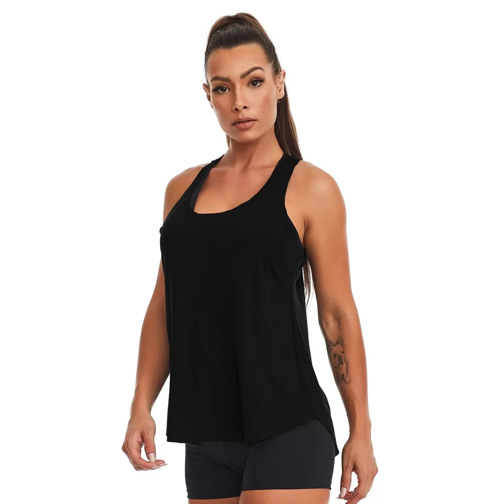 Regata Feminina Símbolos Costas Preta Tapa Bumbum