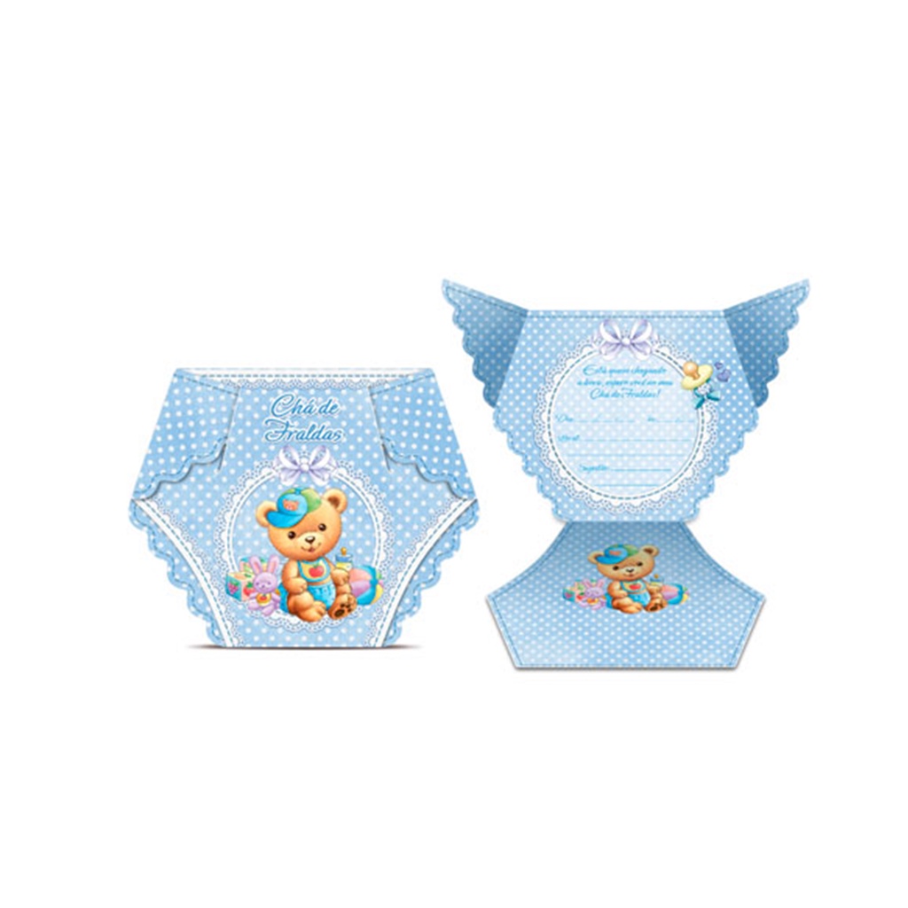 Convite Chá Fraldas Ursinho Azul Cf-07 Junco 8und