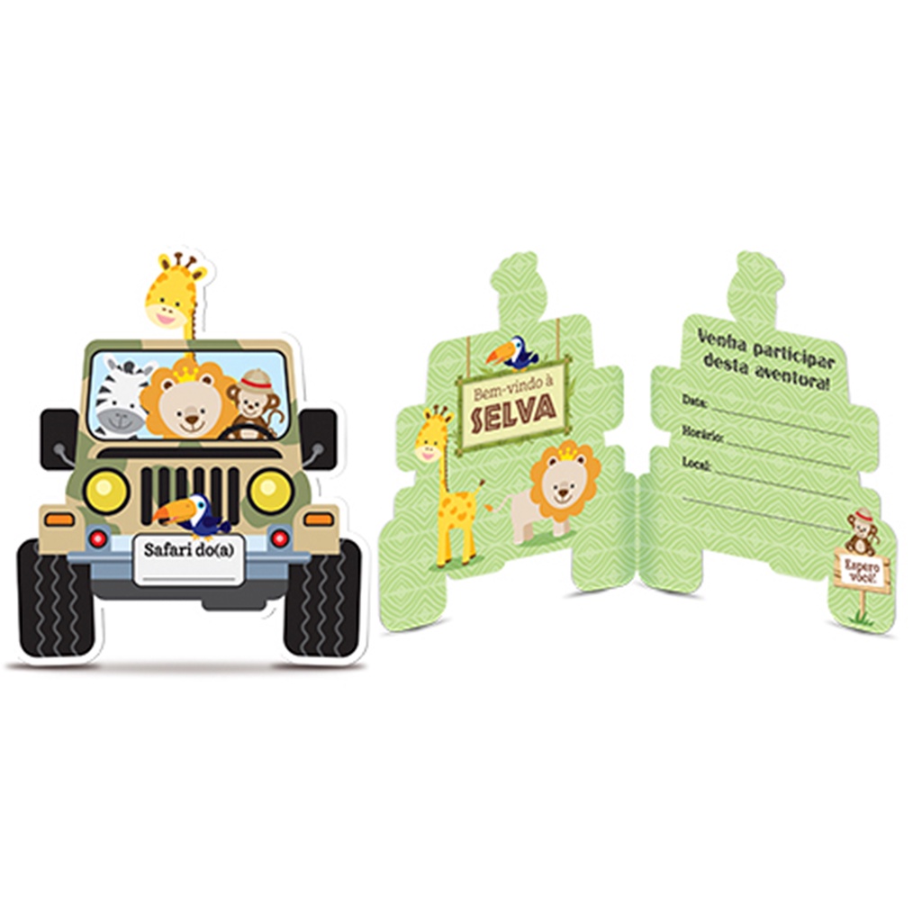 Convite Aniversário Bem Vindo A Selva Junco 8und